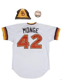 1983 Sid Monge Game Used and Signed San Diego Padres Collection of (3) Jersey, Cap and Baseball (Monge LOA)
